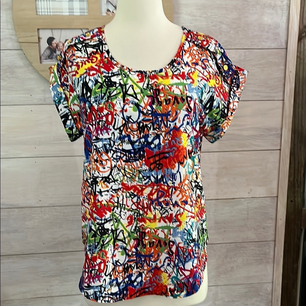 NEW New Glory Colorful Abstract Print Women's Top XL